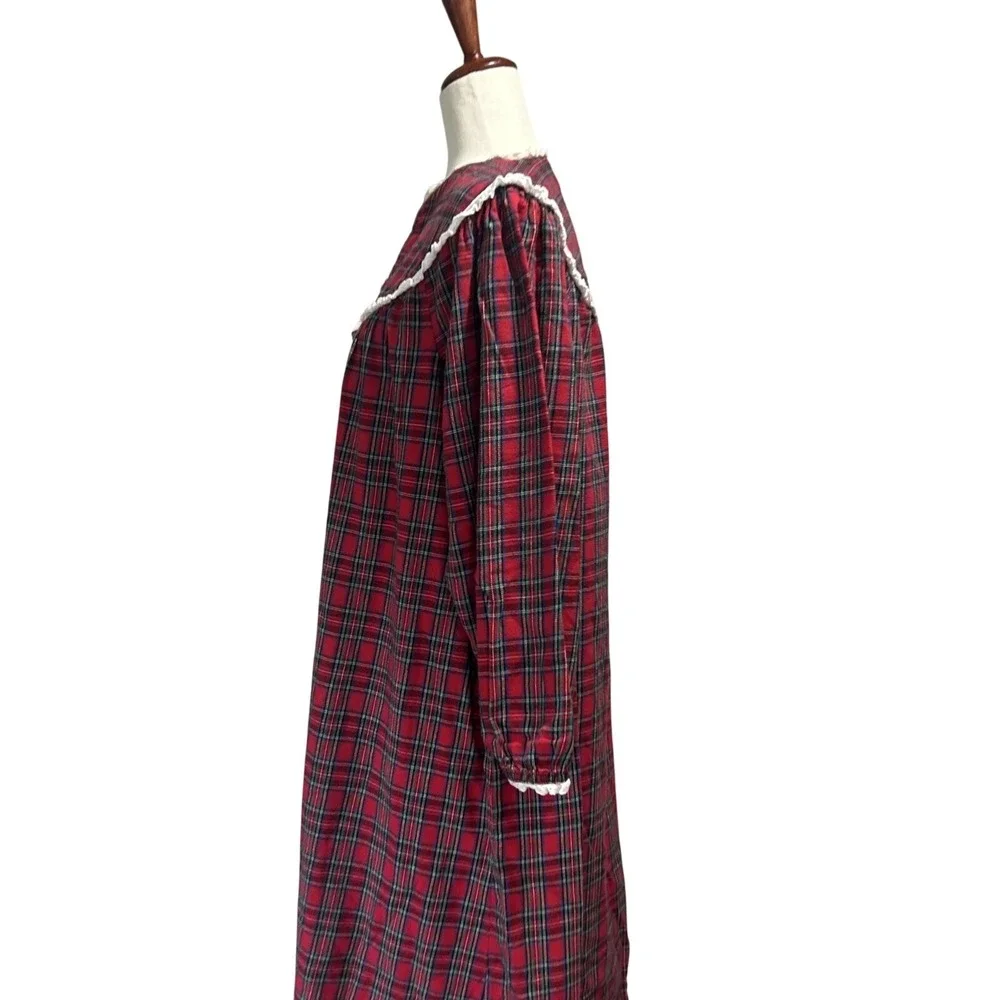 Lanz of Salzberg Women's Red Flannel Vintage VTG Christmas Nightgown Gown Robe